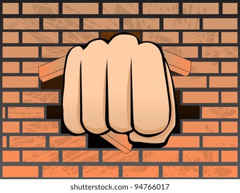 breaking  a wall of brick