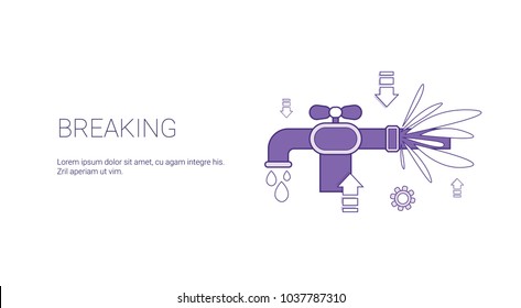 Breaking Water Pipe Burst Template Web Banner With Copy Space Vector Illustration