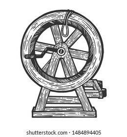 Breaking Wheel Medieval Torture Device Sketch Engraving Vector Illustration. Scratch Board Style Imitation. Hand Drawn Image.