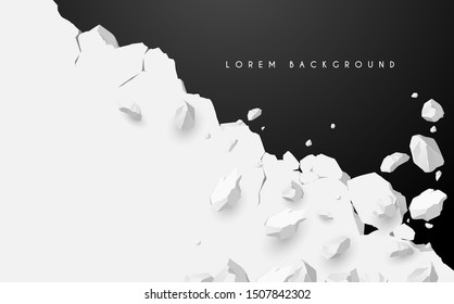 Breaking white wall on black background