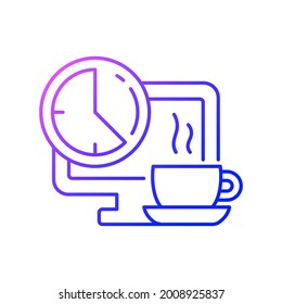 Breaks in work graphic gradient linear vector icon. Time for rest on workplace in office. Work monitoring. Thin line color symbols. Modern style pictogram. Vector isolated outline drawing