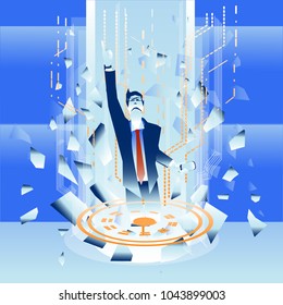 Break-thought. Breaking the wall. Business concept illustration.