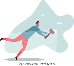 Breakthrough business boundary or limit, breaking the wall to see new work opportunities or career challenge.about a man and his life.