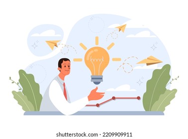 Breakthrough concept. Courage and motivation to break the obstacle or problem. Success or target achievement. Inovative idea or solution discovery. Flat vector illustration