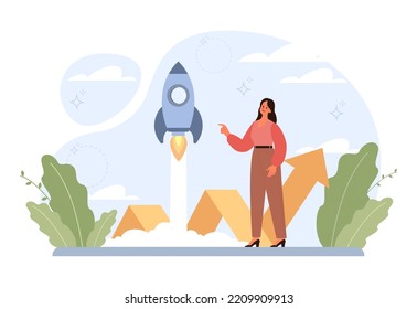 Breakthrough concept. Courage and motivation to break the obstacle or problem. Success or target achievement. Inovative idea or solution discovery. Flat vector illustration