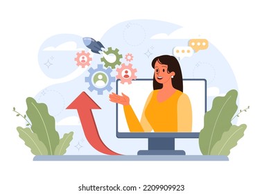 Breakthrough concept. Courage and motivation to break the obstacle or problem. Success or target achievement. Inovative idea or solution discovery. Flat vector illustration