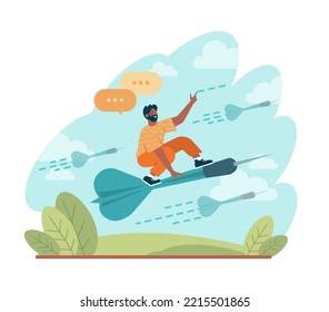 Breakthrough concept. Courage and motivation to break the obstacle or problem. Success or target achievement. Inovative idea or solution discovery. Flat vector illustration