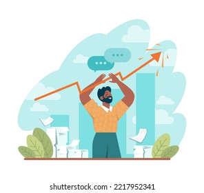 Breakthrough concept. Courage and motivation to break the obstacle or problem. Success or target achievement. Inovative idea or solution discovery. Flat vector illustration