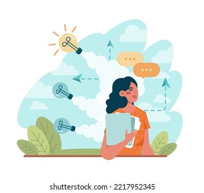 Concepto innovador. Valor y motivación para romper el obstáculo o problema. Logro exitoso o objetivo. Idea innovadora o descubrimiento de soluciones. Ilustración vectorial plana