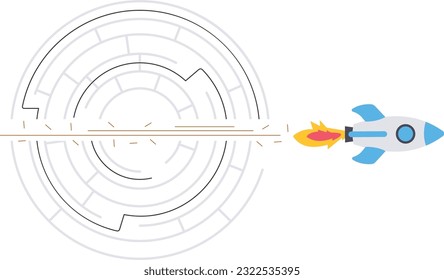 Breakthrough obstacle or problem with creativity, Leadership determination to overcome difficulty and progress to success, Superhero flying breakthrough difficult Maze

