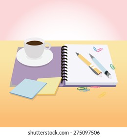 BreakTime with Coffee and Notebook and pen icon great for any use. Vector EPS10.