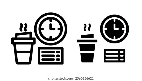Breaktime Icons. black and white vector illustration set.