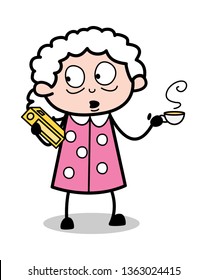 Breaktime - Old Cartoon Granny Vector Illustration