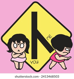 Breakup Friend Relationship Split Walked With Road Sign Separation On Background Concept Card Character illustration