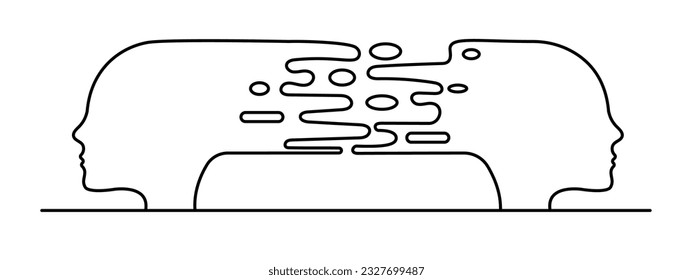 La disolución o separación de dos personas. Quarrel o conflicto. Ilustración conceptual de contorno minimalista.	