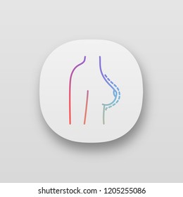 Breast augmentation app icon. UI/UX user interface. Corrective woman breast surgery. Mammoplasty. Plastic surgery. Web or mobile application. Vector isolated illustration