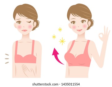 breast augmentation before after illustration. Isolated on white background