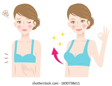 breast augmentation before after illustration. Body care and beauty concept. 
