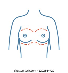 Breast augmentation color icon. Corrective woman breast surgery. Mammoplasty. Plastic surgery. Isolated vector illustration