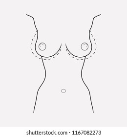 Elemento de línea de icono de aumento de pechos. Ilustración vectorial de la línea de icono de aumento de mamas aislada en fondo limpio para el diseño del logotipo de la aplicación móvil web.