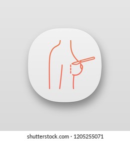 Breast augmentation incision app icon. Corrective woman breast surgery. Mammoplasty. Plastic surgery scalpel incision. UI/UX user interface. Web or mobile application. Vector isolated illustration