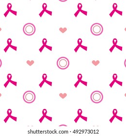 Breast awareness. Cancer Month. Women Health. Pink ribbon. Seamless pattern.