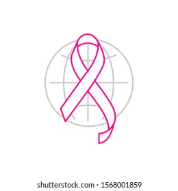 Breast awareness pink ribbon icon. Outline thin line flat illustration. Isolated on white background. 