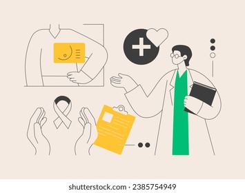 Breast cancer abstract concept vector illustration. Women oncology factor, prevention and diagnostics, breast cancer fund, disease awareness, control screening, mammogram abstract metaphor.