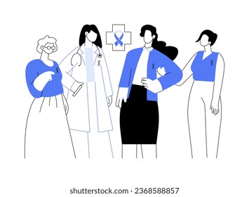 Breast cancer awareness abstract concept vector illustration. Women with breast cancer with doctor, medical examination, oncology treatment campaign, illness awareness abstract metaphor.