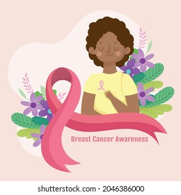 breast cancer awareness, afro woman and ribbon