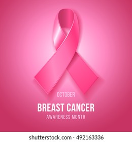 Breast Cancer Awareness Background with Pink Ribbon. October is month of Breast Cancer Awareness in the world. Vector stock illustration.