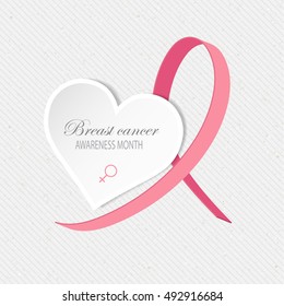 Breast cancer awareness background. Pink ribbon illustration.
