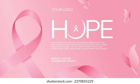 Breast cancer awareness banner. Hope typography and pink ribbon.  