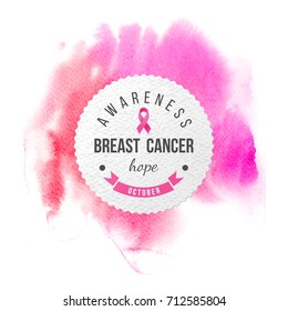 Breast cancer awareness banner over pink watercolor background. Vector illustration