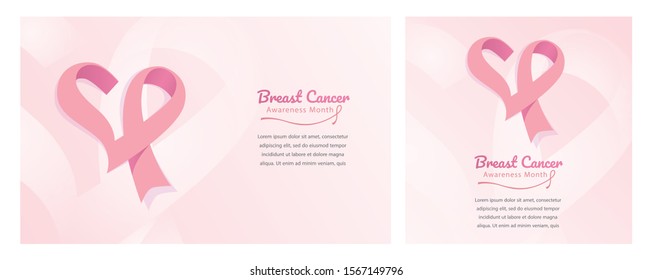 Breast Cancer Awareness Banner Template For Social Media with Hearth Shaped Ribbon. Pink Ribbon. October is Breast Cancer Awareness Month.
