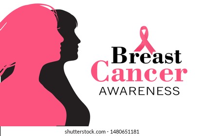 Breast Cancer Awareness  banner with women's silhouettes and Awareness Ribbon. African woman