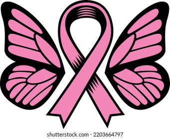 Breast Cancer Awareness Butterfly Ribbon - Vector Illustration