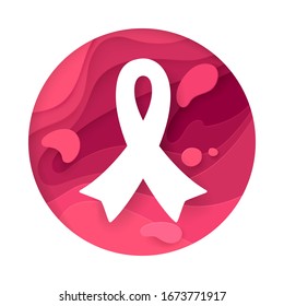 Breast Cancer Awareness Calligraphy Paper Cut Design. Ribbon and Pink Background. Vector Illustration White background