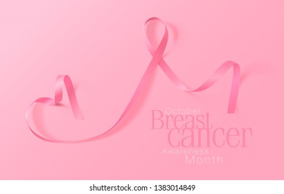Breast Cancer Awareness Calligraphy Poster Design. Realistic Pink Ribbon. October is Cancer Awareness Month. Vector Illustration