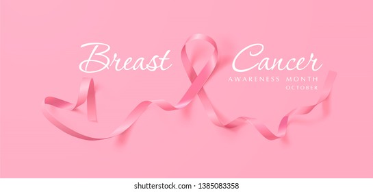 Breast Cancer Awareness Calligraphy Poster Design. Realistic Pink Ribbon. October is Cancer Awareness Month. Vector Illustration