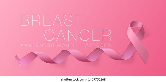 Breast Cancer Awareness Calligraphy Poster Design. Realistic Pink Ribbon. October is Cancer Awareness Month. Vector Illustration