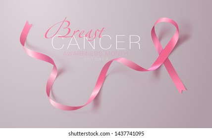 Breast Cancer Awareness Calligraphy Poster Design. Realistic Pink Ribbon. October is Cancer Awareness Month. Vector