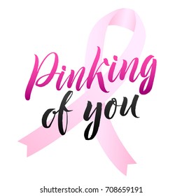 Breast Cancer Awareness Calligraphy Poster Vector  Design. Stroke Pink Ribbon. October is Cancer Awareness Month