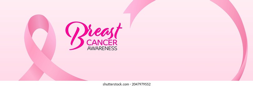 Breast cancer awareness campaign banner background with pink ribbon. 