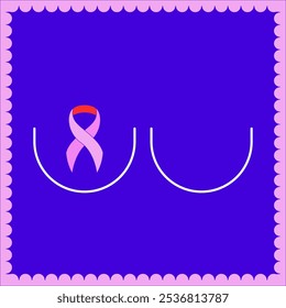 Tarjeta de conciencia de cáncer de mama con ilustración plana de dibujos animados de cinta rosa. Compasión por la enfermedad. Mujer solidaria. Mensaje inspirador con concepto 2D de ánimo y esperanza. Imagen colorida del Vector