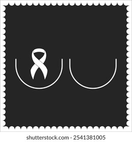 Tarjeta de concienciación sobre el cáncer de mama con ilustración lineal de cinta blanca. Mujer solidaria. Mensaje inspirador con ánimo y esperanza Concepto en blanco y negro de línea 2D. Imagen de contorno de Vector monocromo