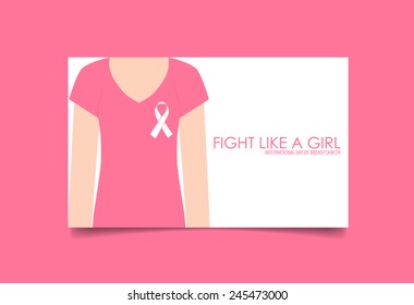 Breast Cancer Awareness cards design, women wearing ribbons for breast cancer. Vector Illustration.