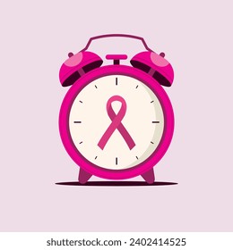 Breast cancer awareness. Clock cancer time.