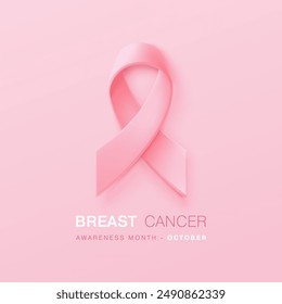 Breast cancer awareness concept with 3D vector ribbon on a pink backdrop