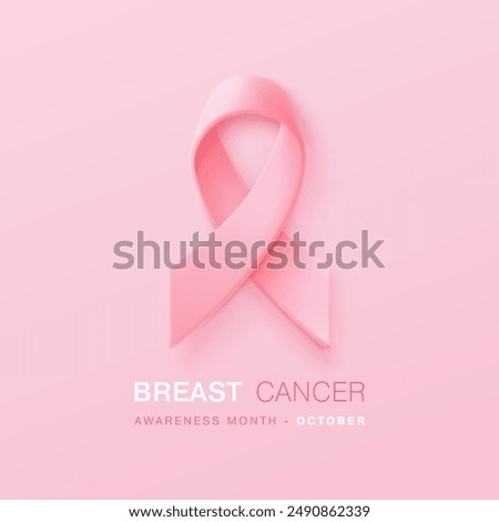 Breast cancer awareness concept with 3D vector ribbon on a pink backdrop